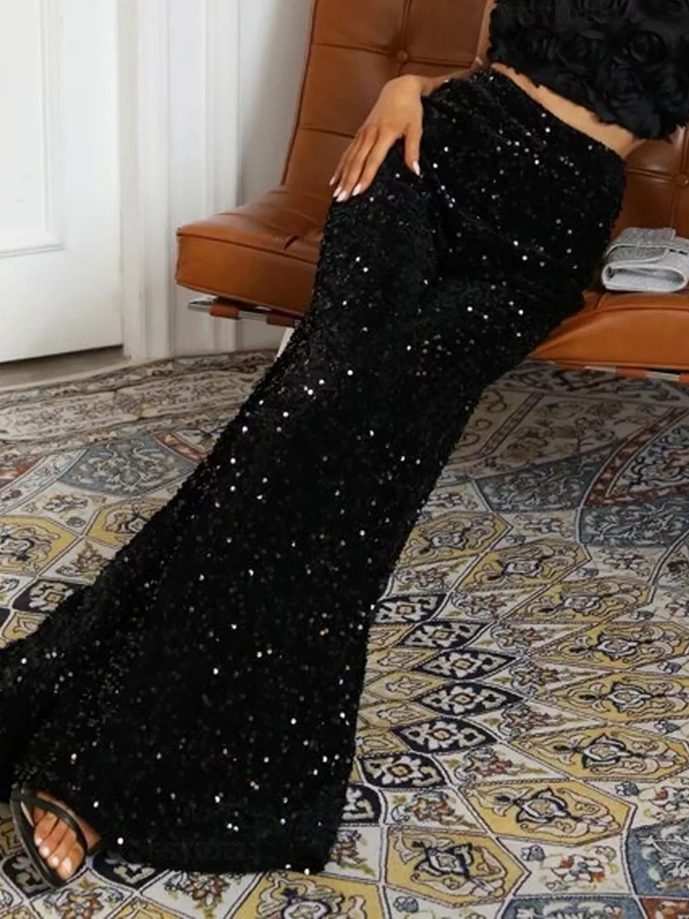 Sequin Embellished Wide Leg Pants, image 5