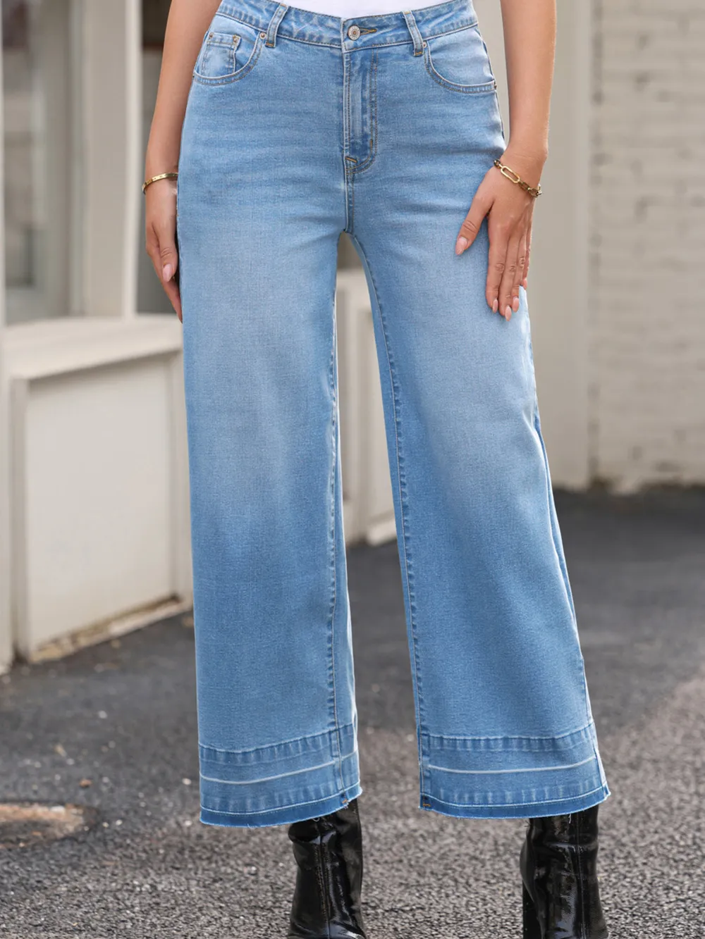 High Waist Wide Leg Washed Jeans, image 29