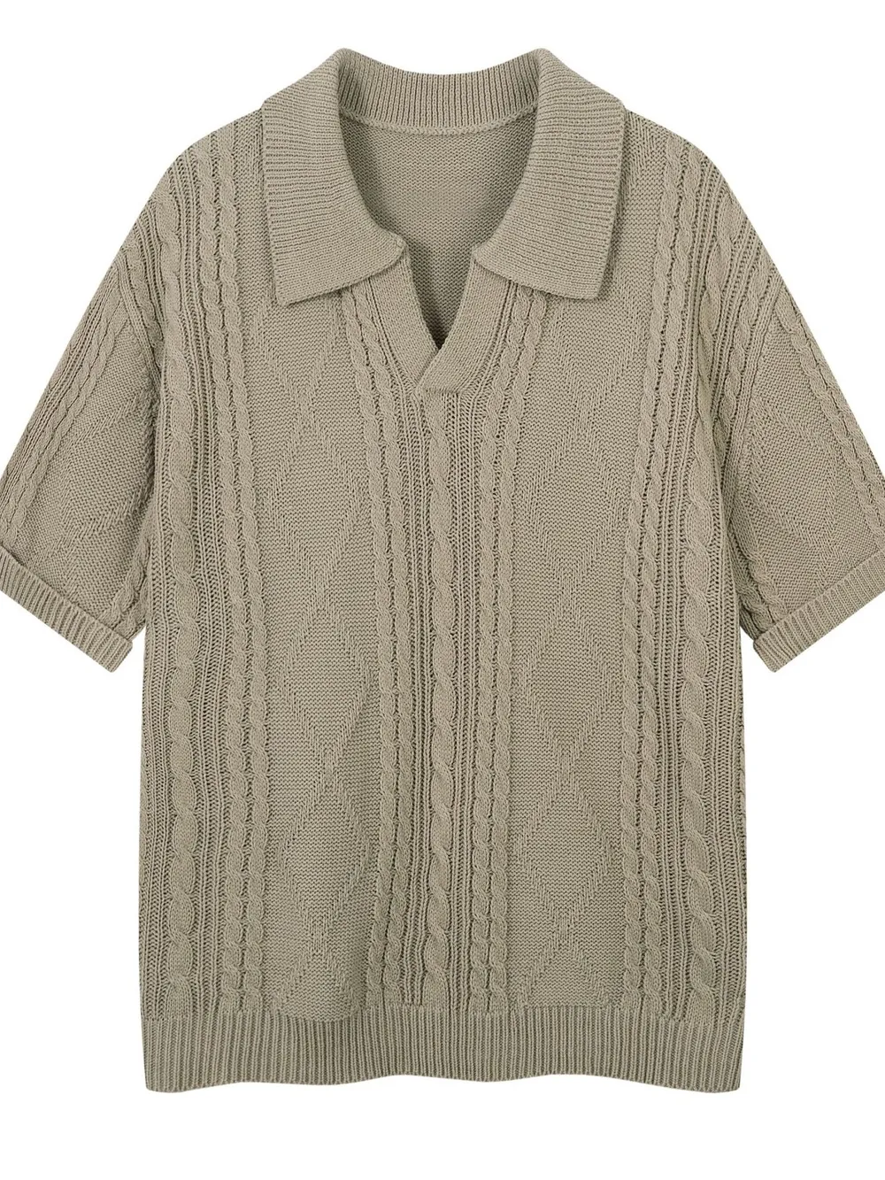 Men's Cable Knit Short Sleeve Knit Polo, image 2