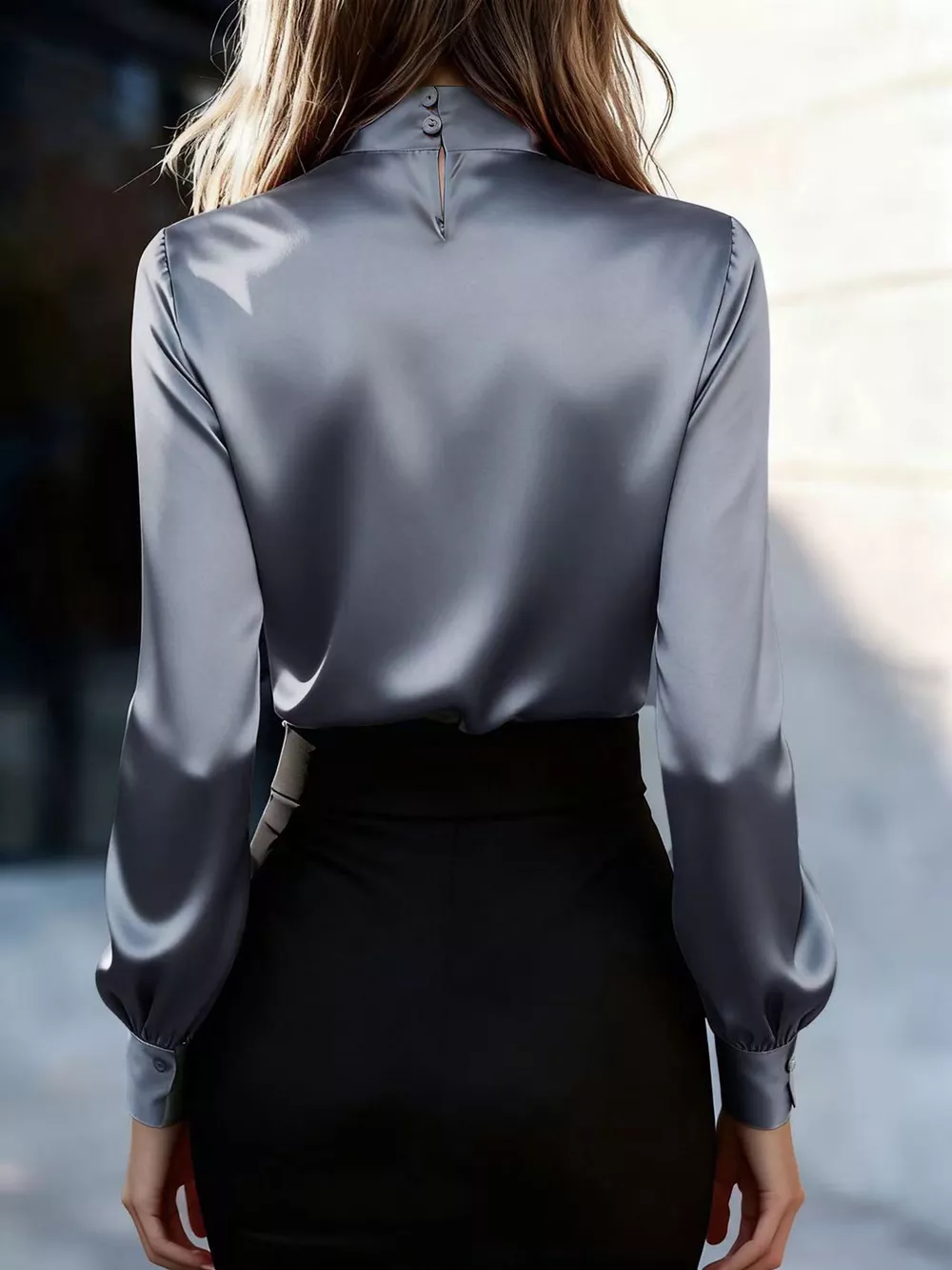Satin Bow Tie Long Sleeve Blouse, image 9