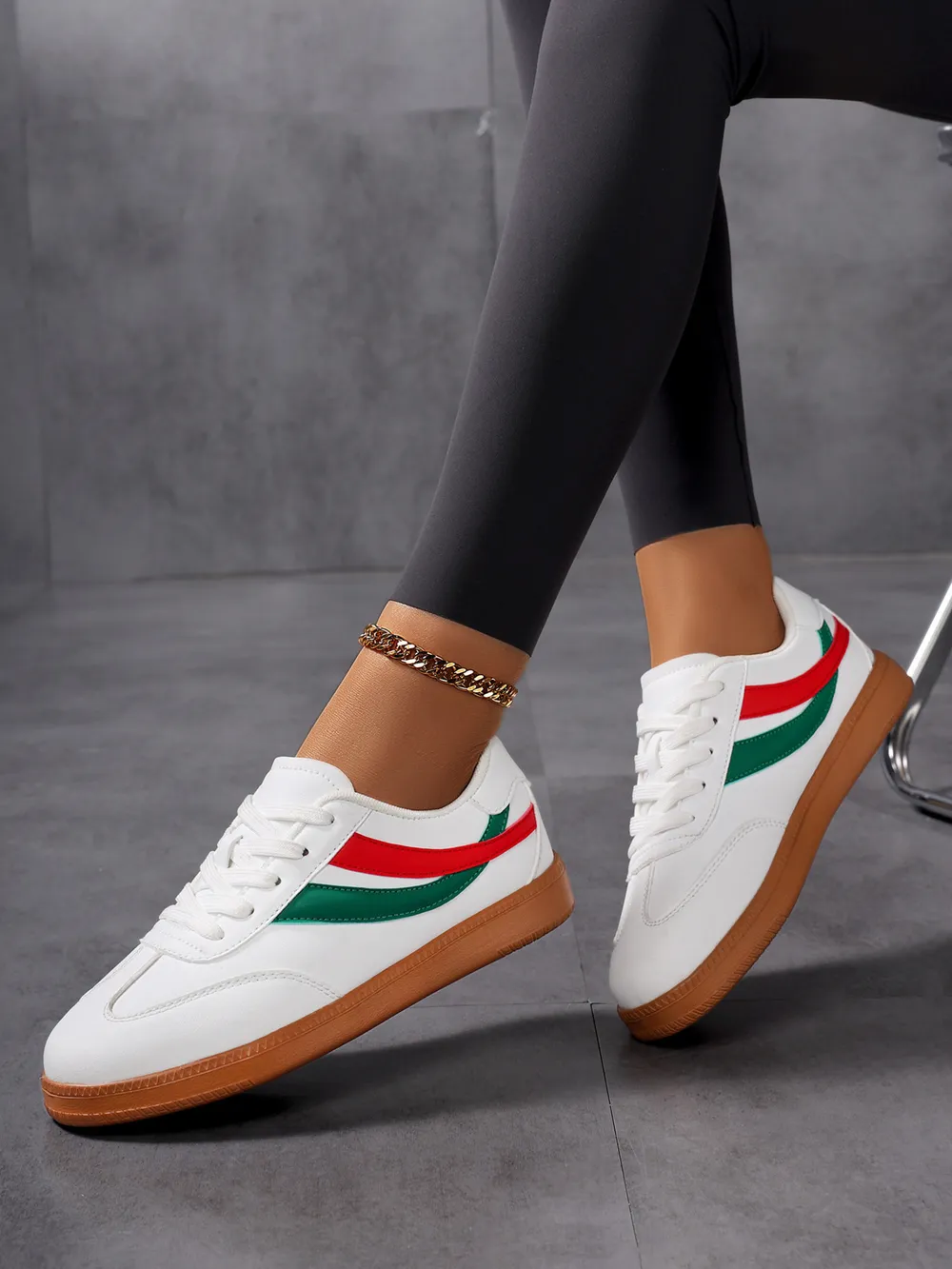 Lace Up Flat Sneakers with Stripe Accent, image 8