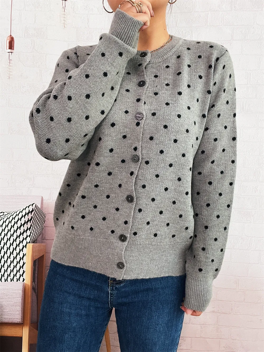 Polka Dot Button-Up Cardigan, image 5