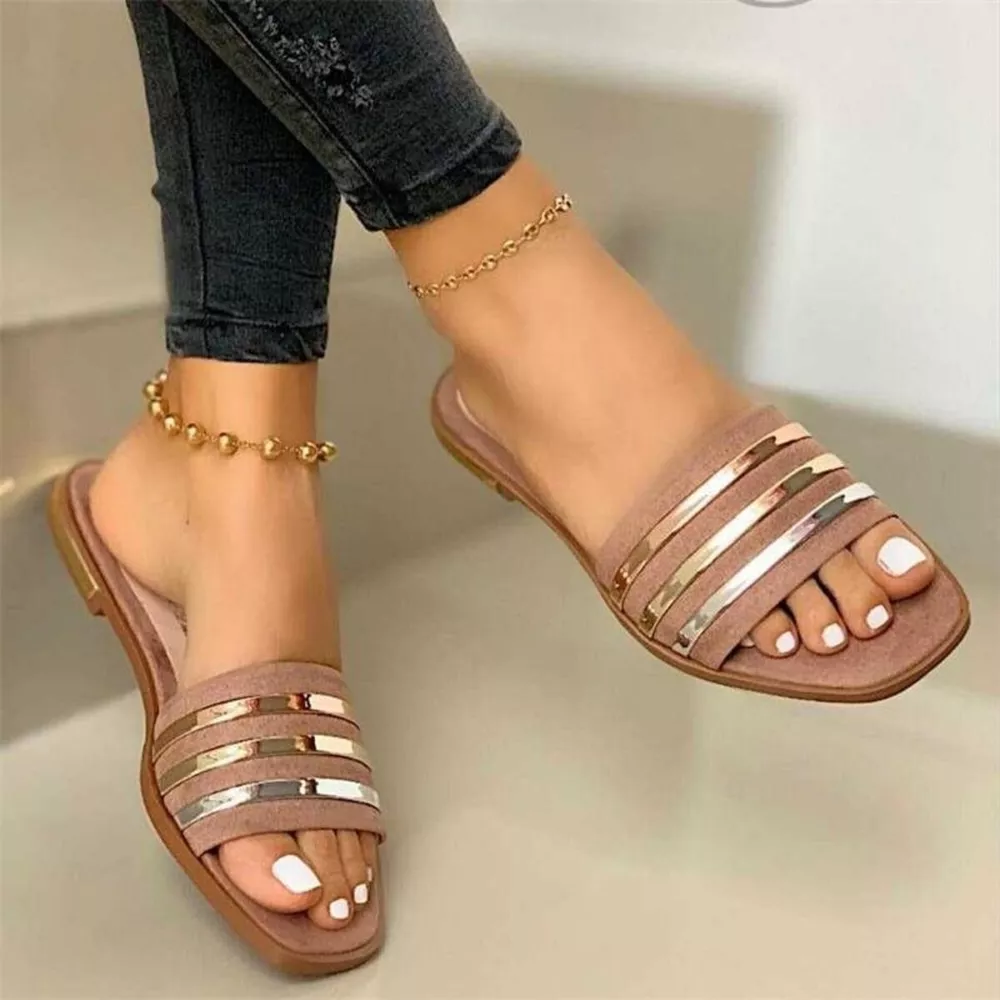 Open Toe Striped Flat Sandals, image 6