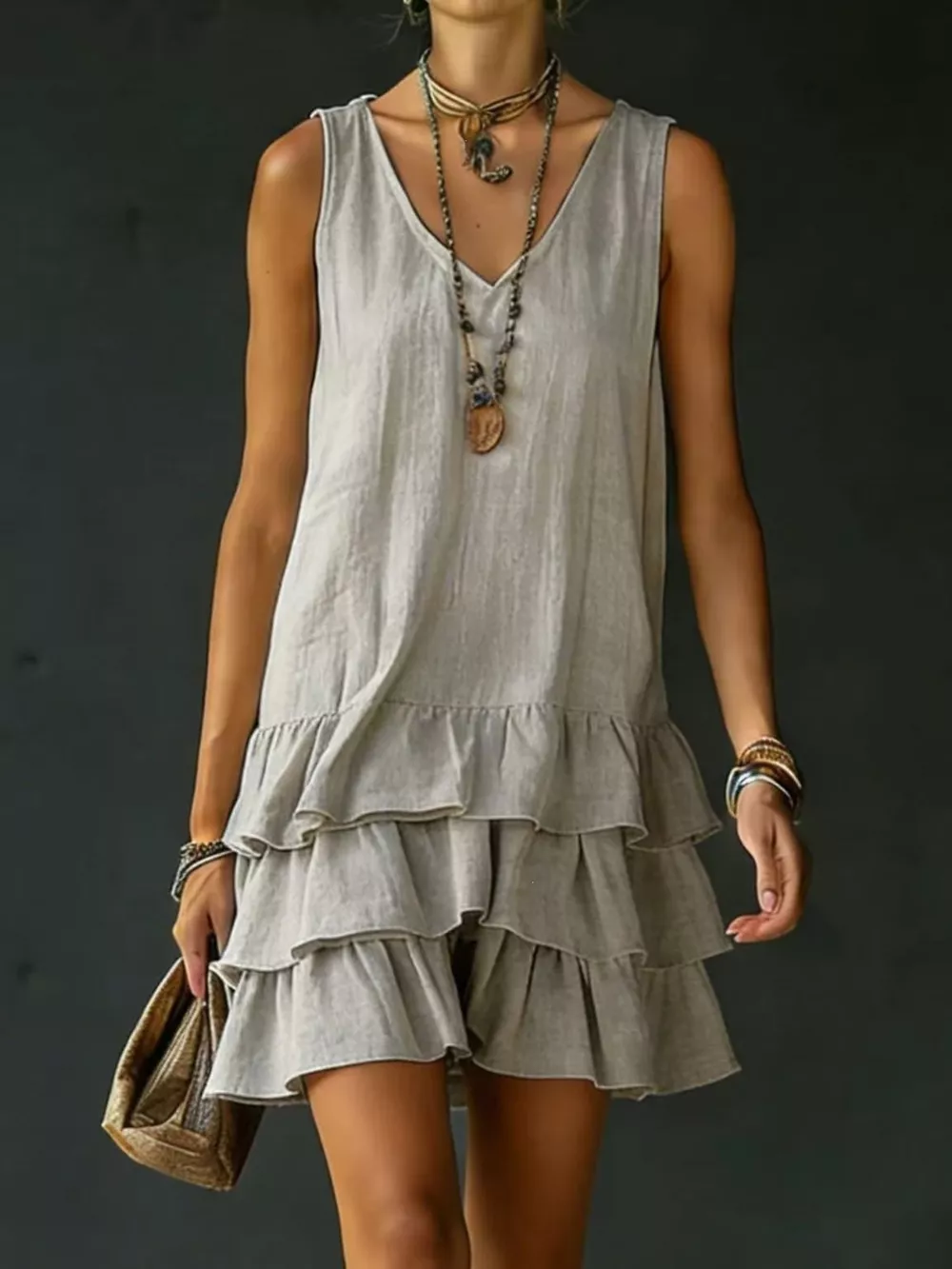 Full Size Ruffled Hem V-Neck Sleeveless Dress Plus Size, image 22