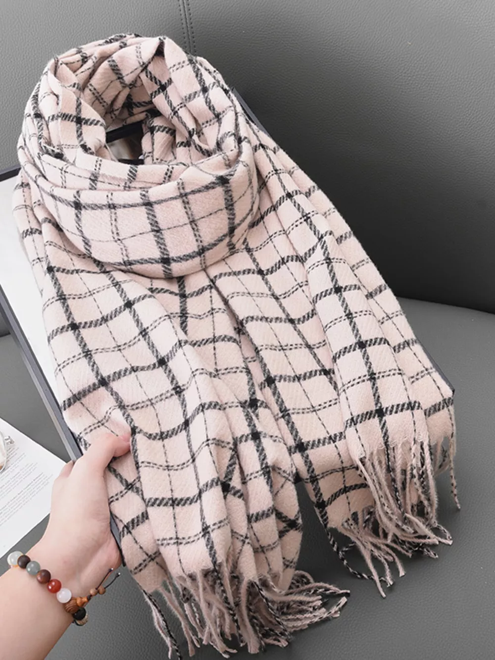 Classic Plaid Fringe Scarf, image 2