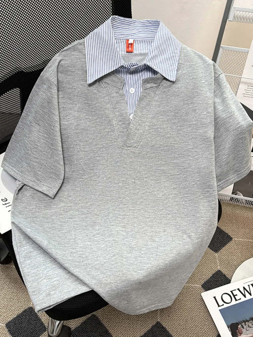 Men's Plus Size Striped Collar Half Sleeve Polo, image 3