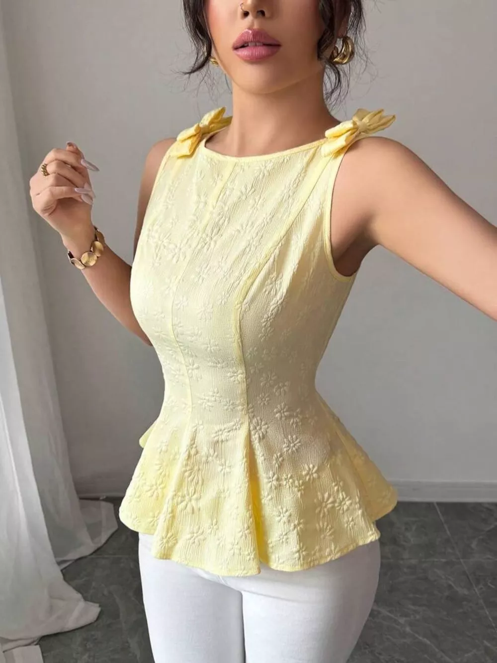 Bow Shoulder Peplum Tank, image 5