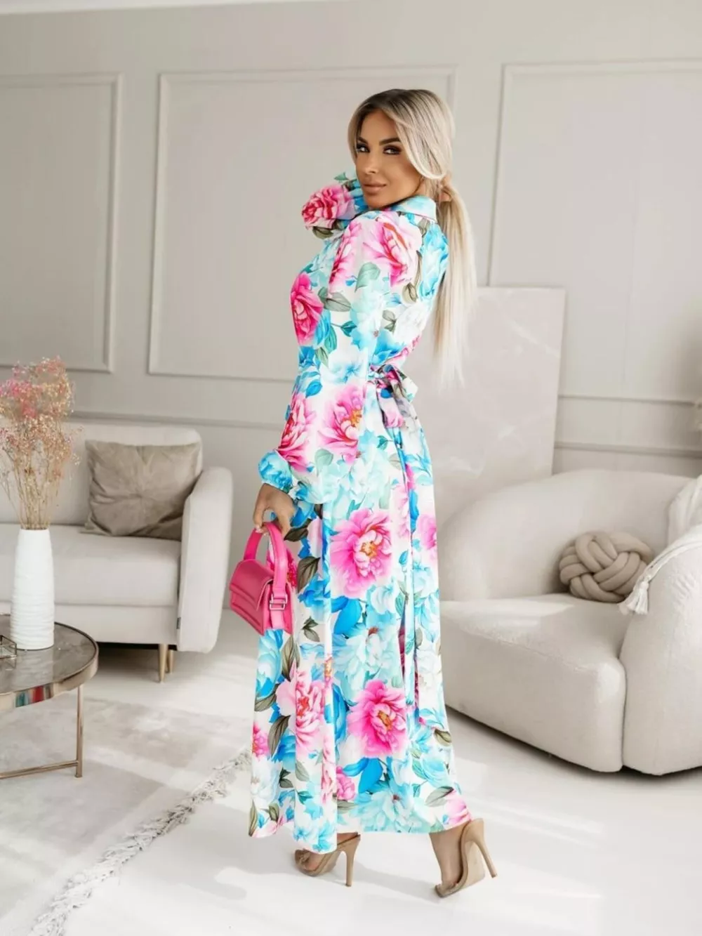 Printed Button Front Maxi Shirt Dress, image 26