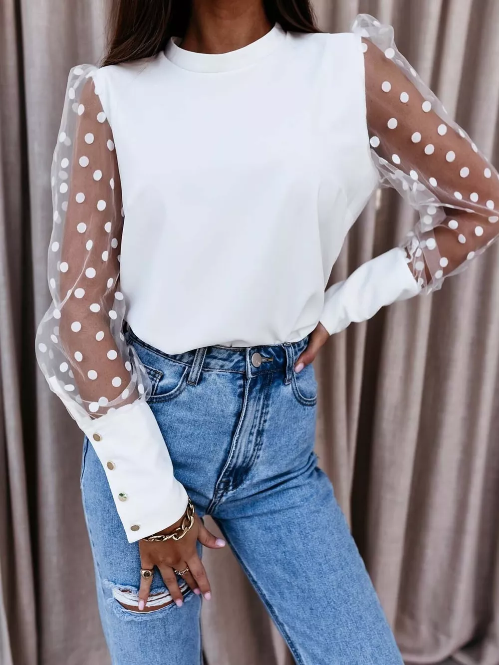 Sheer Polka Dot Sleeve Top