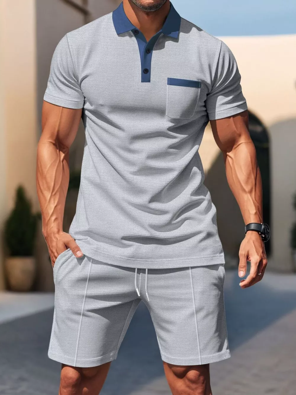 Men's Full Size Casual Short Sleeve Polo & Shorts Set Plus Size, image 4