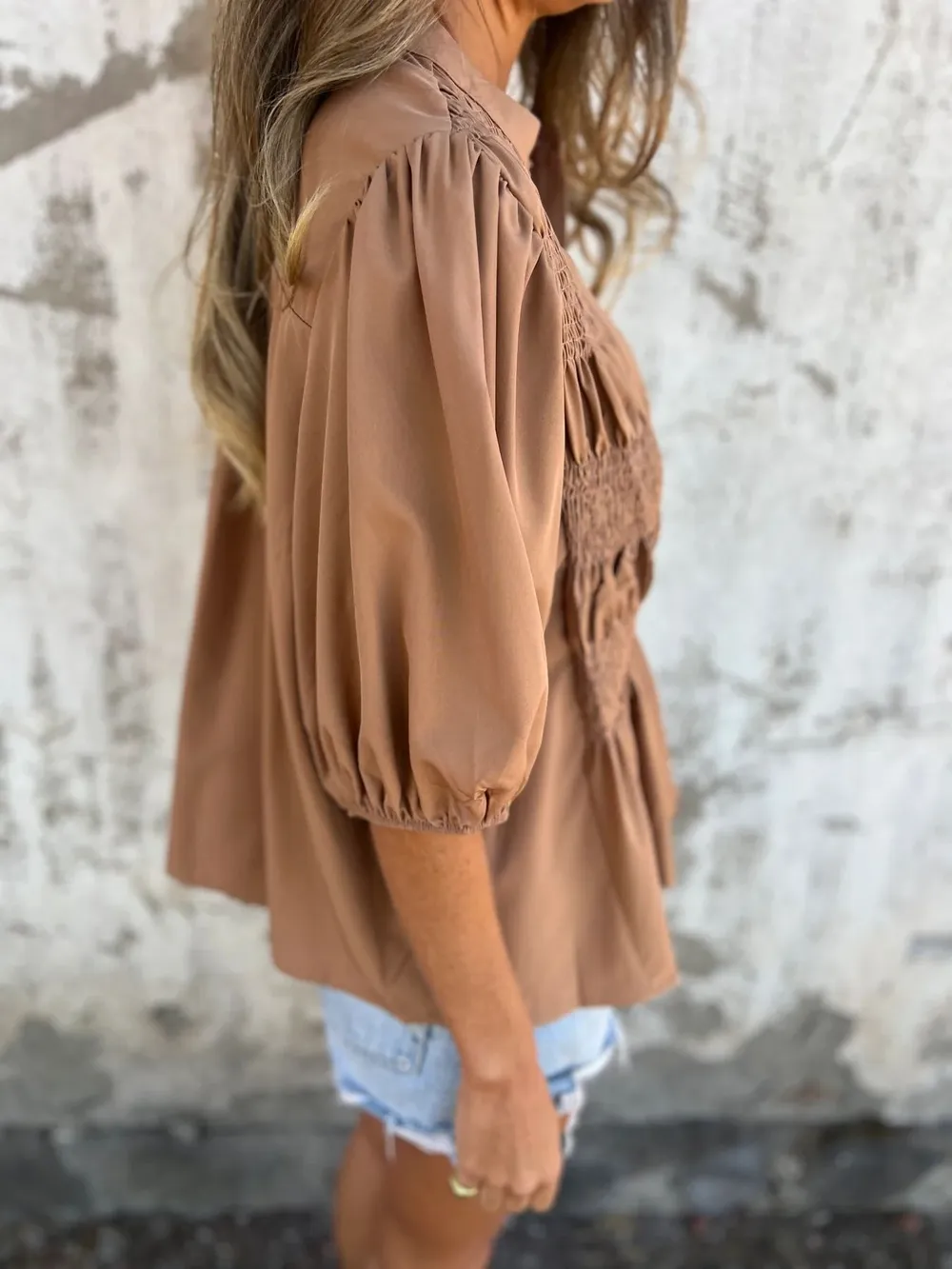 Full Size Smocked Puff Sleeve Blouse Plus Size, image 20