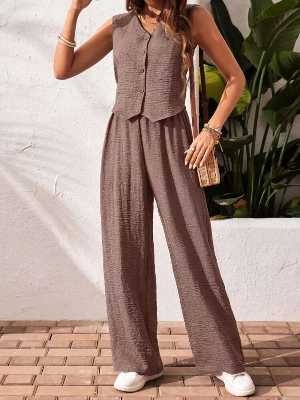 Button-Down Vest & Wide Leg Pants Set, image 15