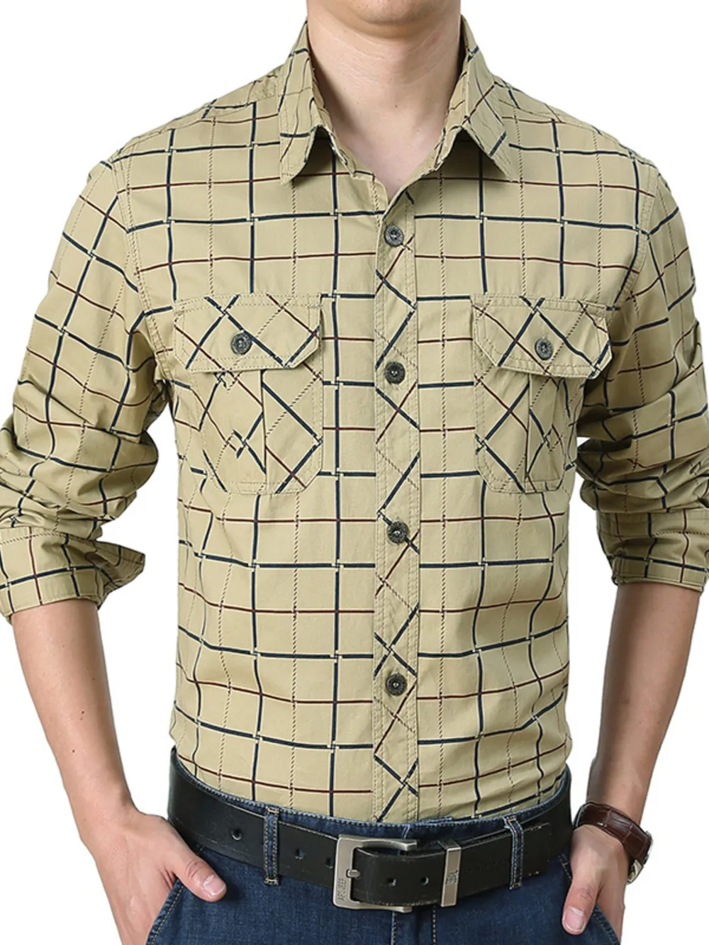 Men's Plus Size Casual Plaid Long Sleeve Shirt, image 2