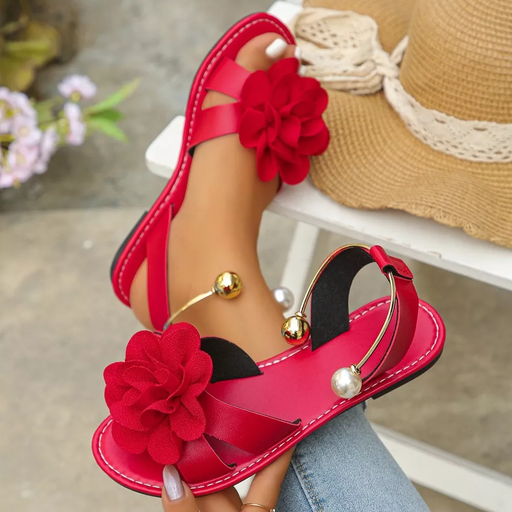 Flower Open Toe Flats Sandals, image 12