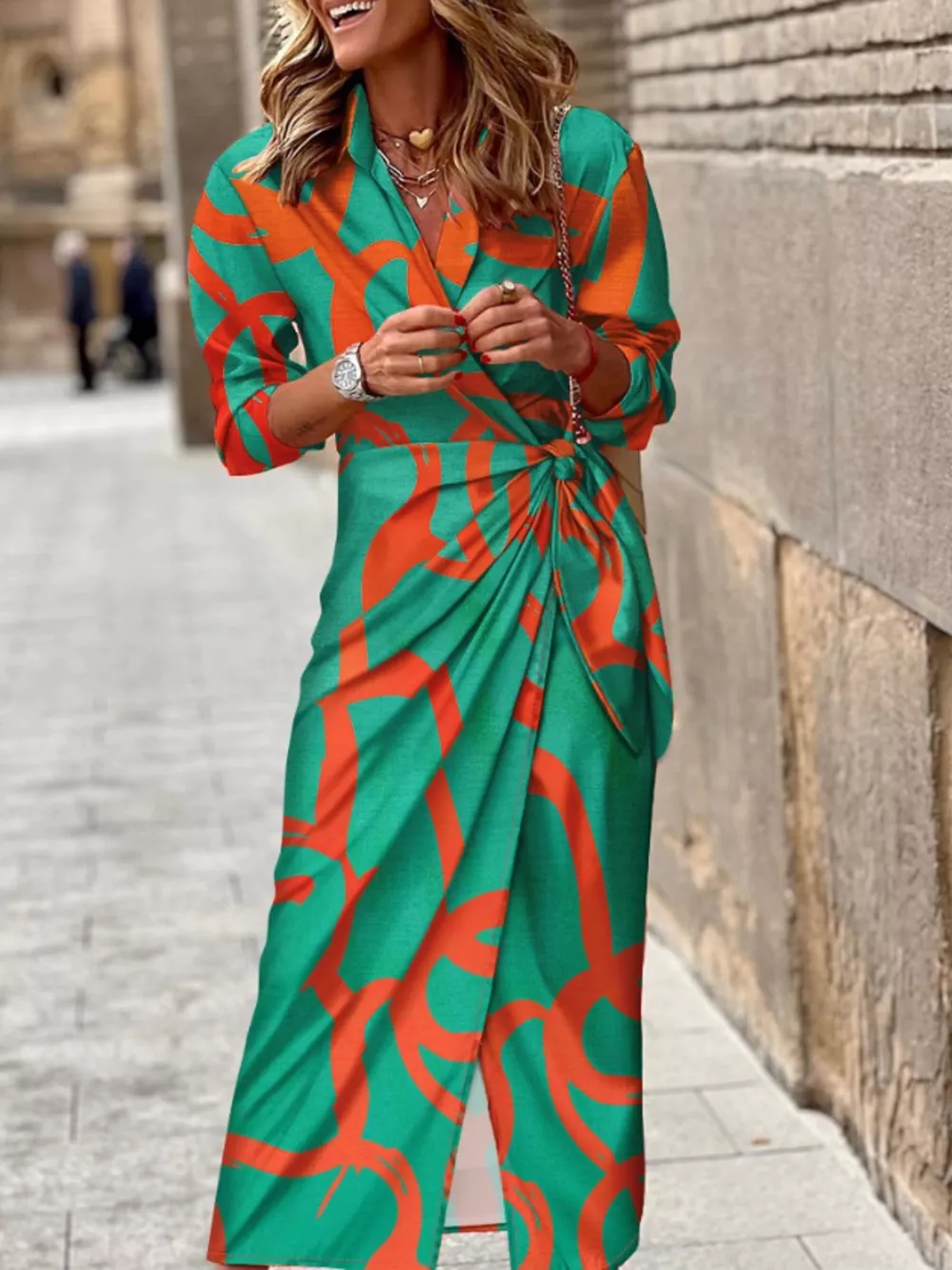 Printed Collared Neck Shirt Dress, image 12