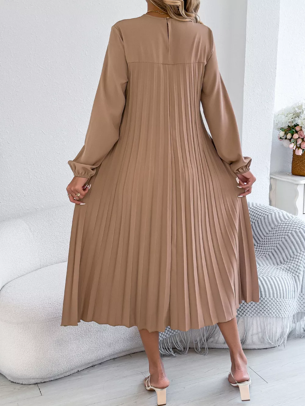 Pleated A-Line Midi Dress, image 14