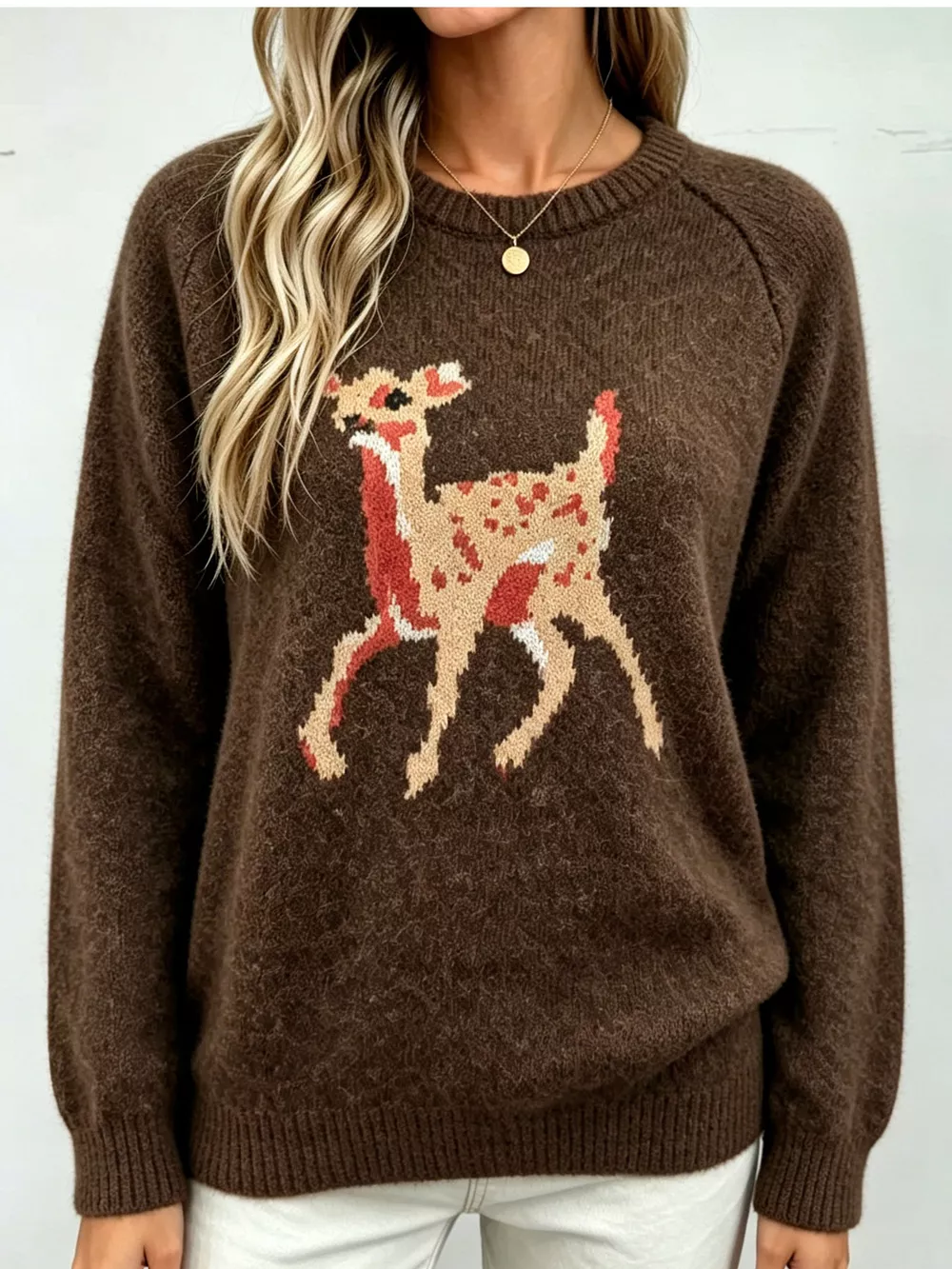 Deer Pattern Raglan Sleeve Sweater, image 5