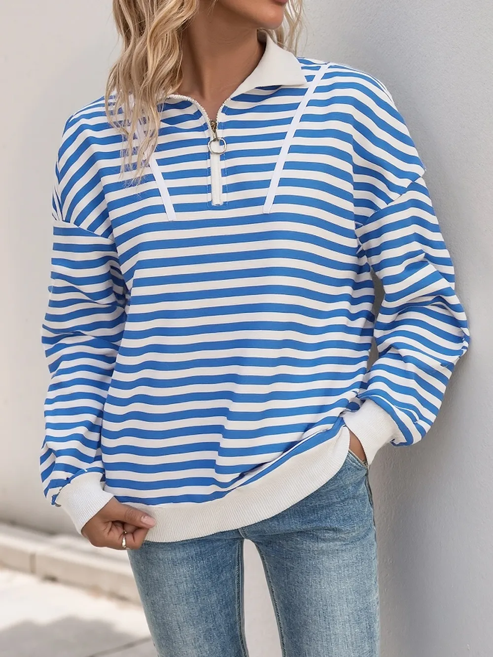 Striped Quarter Zip Long Sleeve Hoodie, image 7