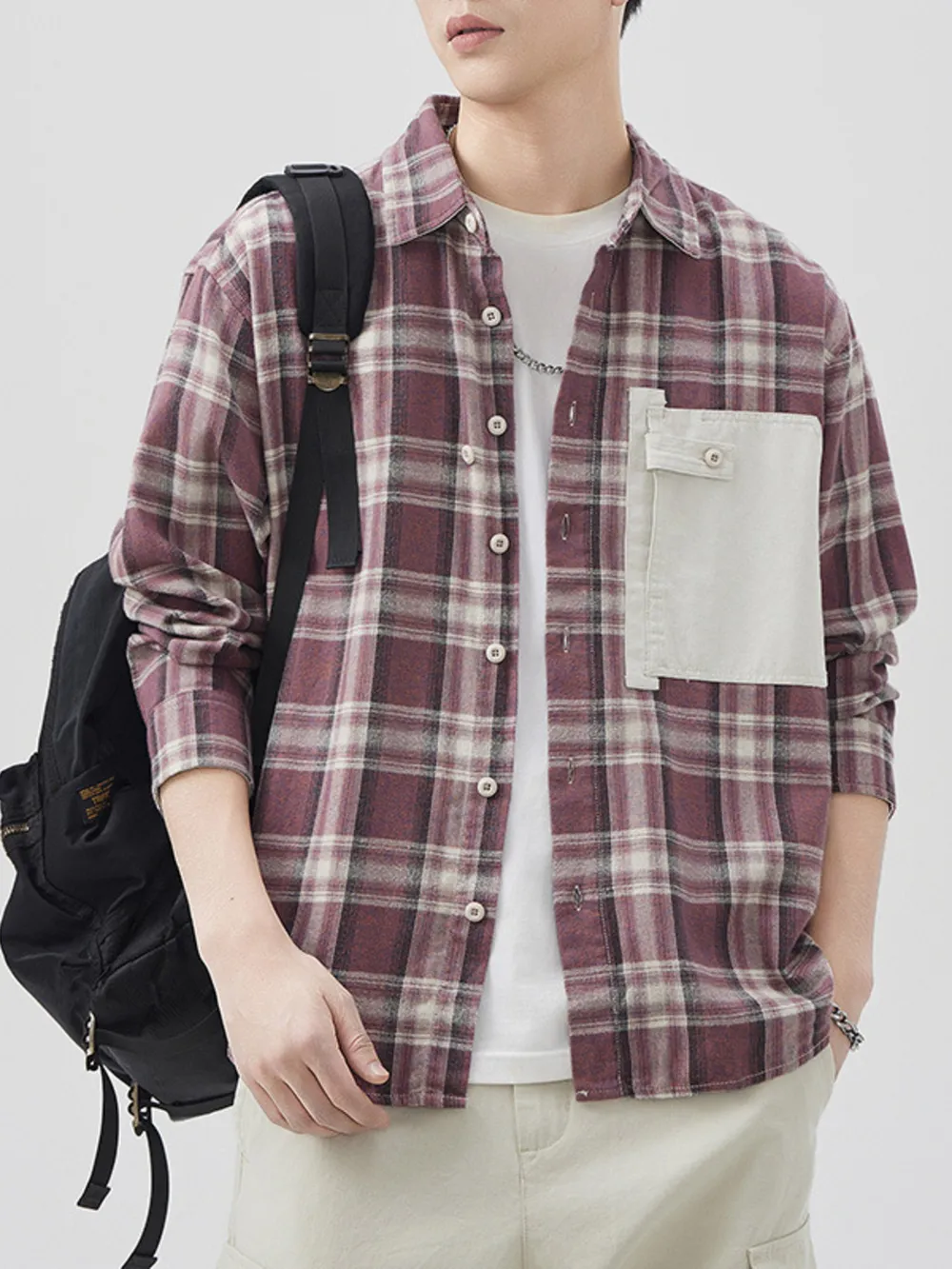Men's Plus Size Plaid Button Down Shirt with Contrast Pocket, image 5