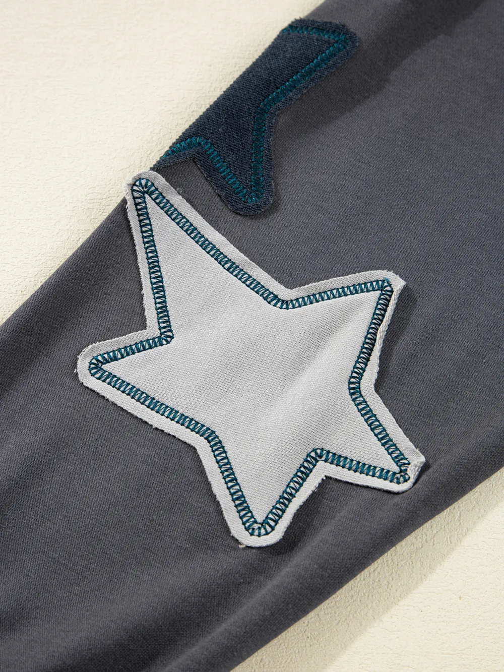 Star Patchwork Contrast Stitching Mineral Wash Kangaroo Pocket Hoodie, image 10