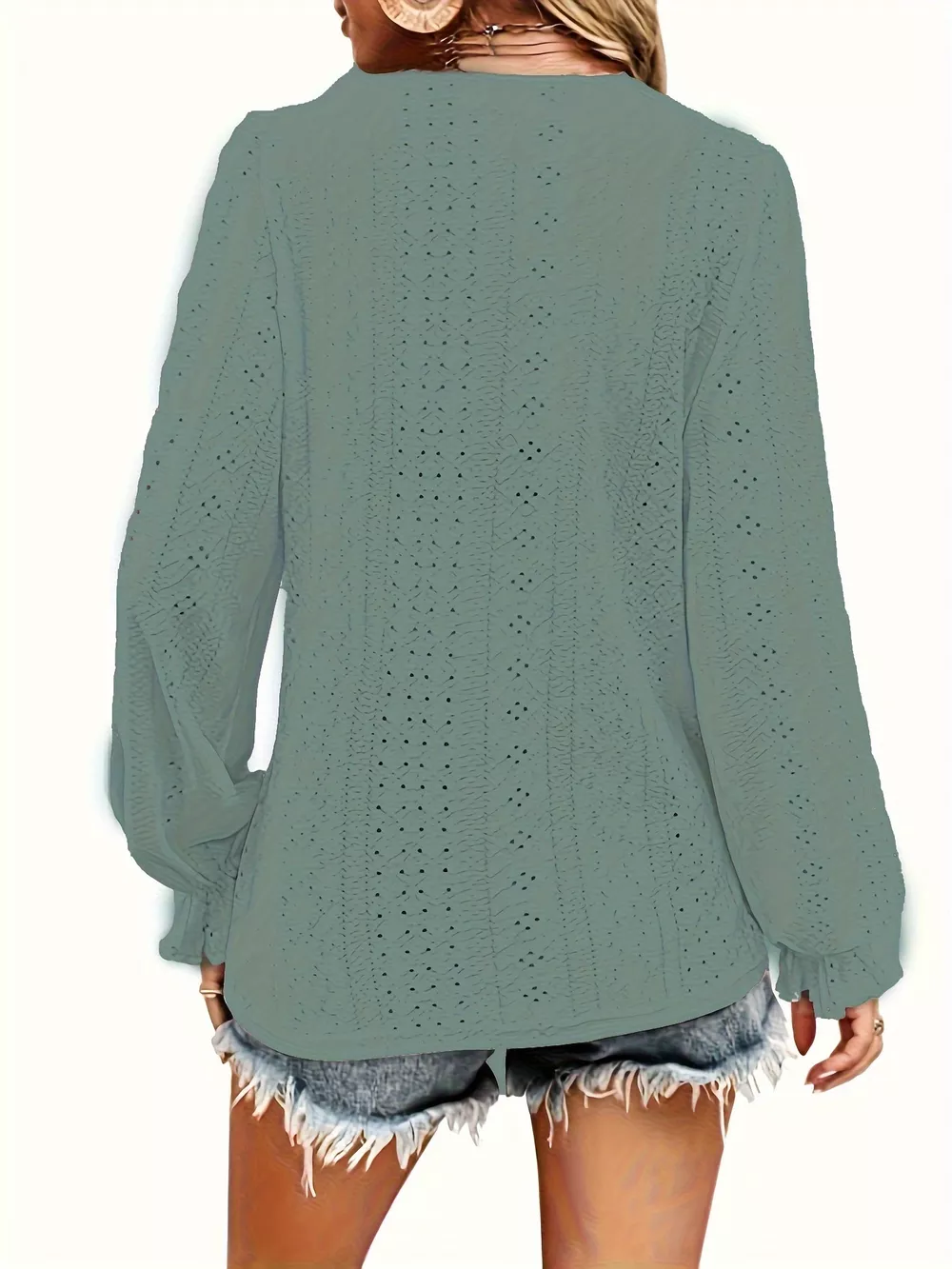 Plus Size Eyelet V-Neck Flounce Sleeve Blouse, image 35