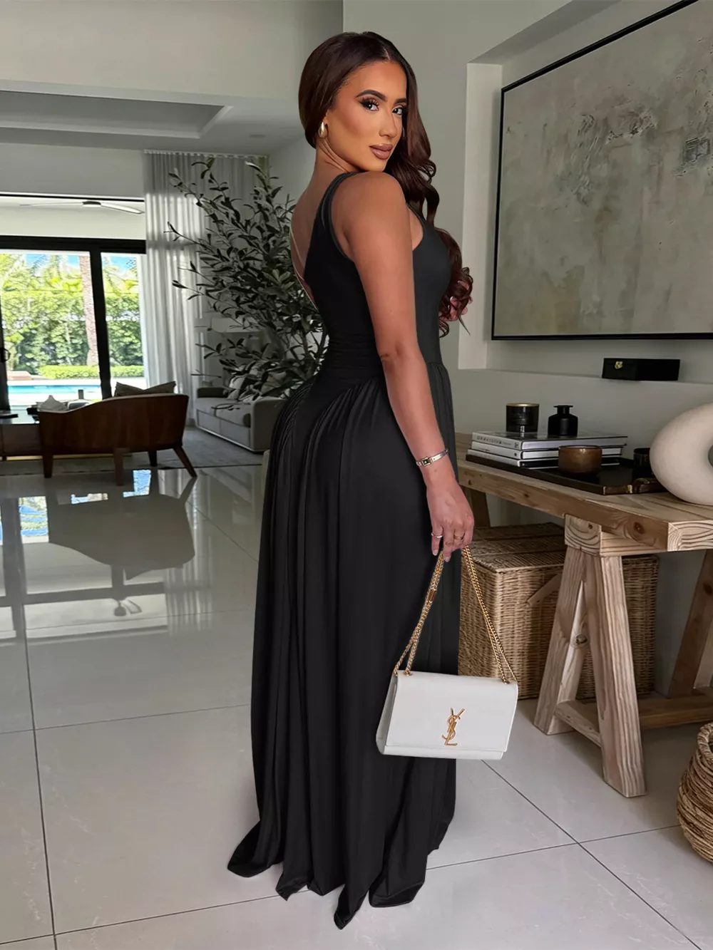 Ruched One-Shoulder Maxi Dress, image 3