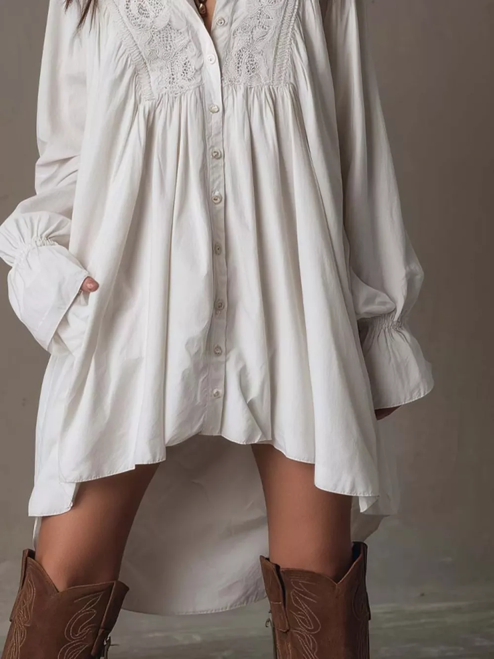 Embroidered High-Low Shirt Dress, image 4