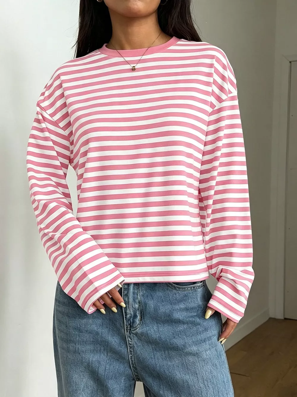 Full Size Casual Long-Sleeve Striped Crew Neck T-Shirt Plus Size, image 7