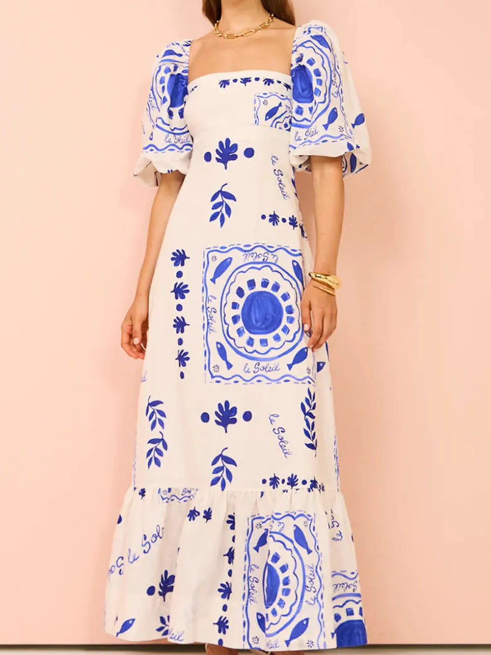Floral Square Neck Puff Sleeve Maxi Dress with Ruffle Hem, image 15