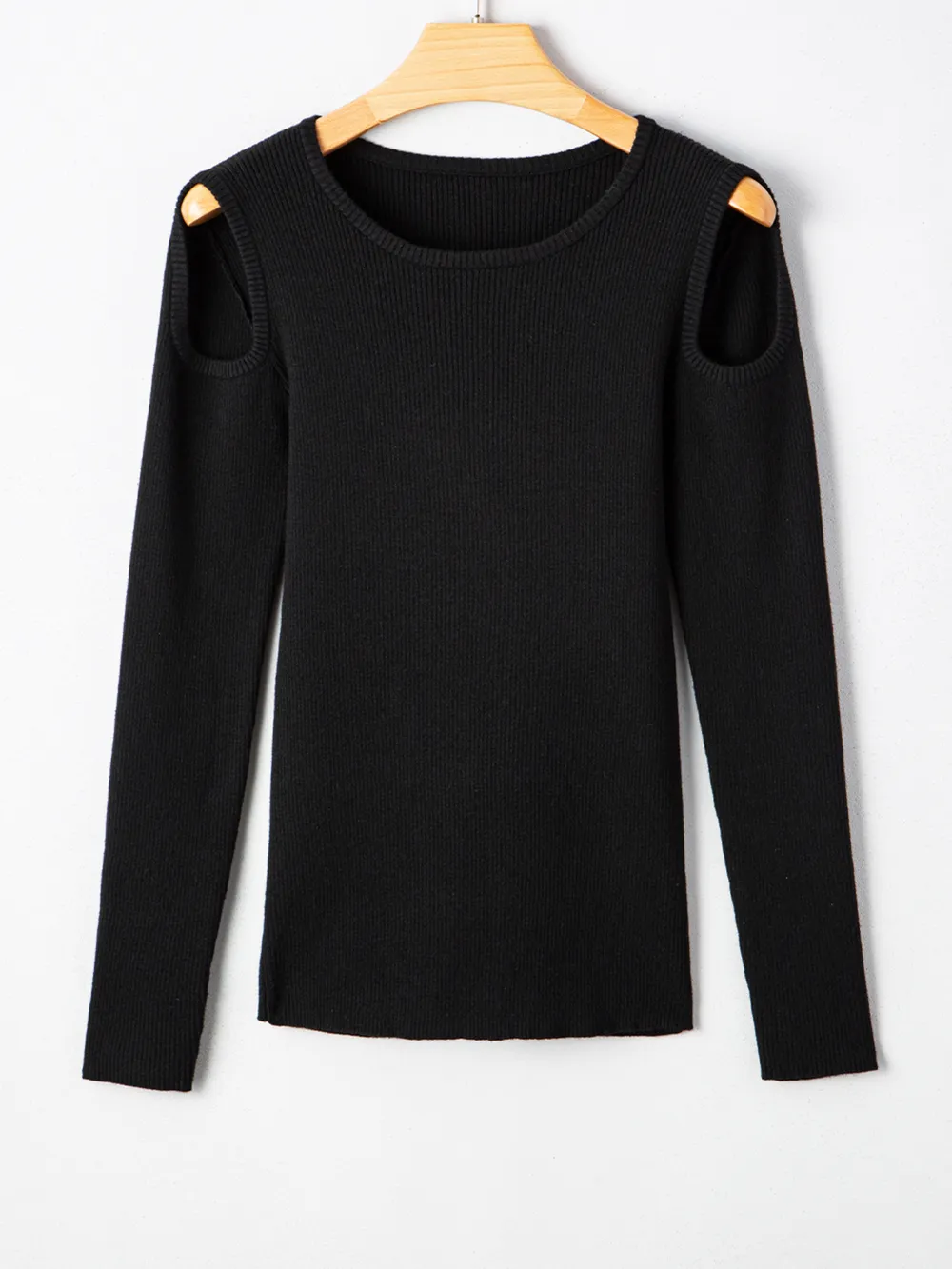Ribbed Knit Cold Shoulder Sweater, image 12