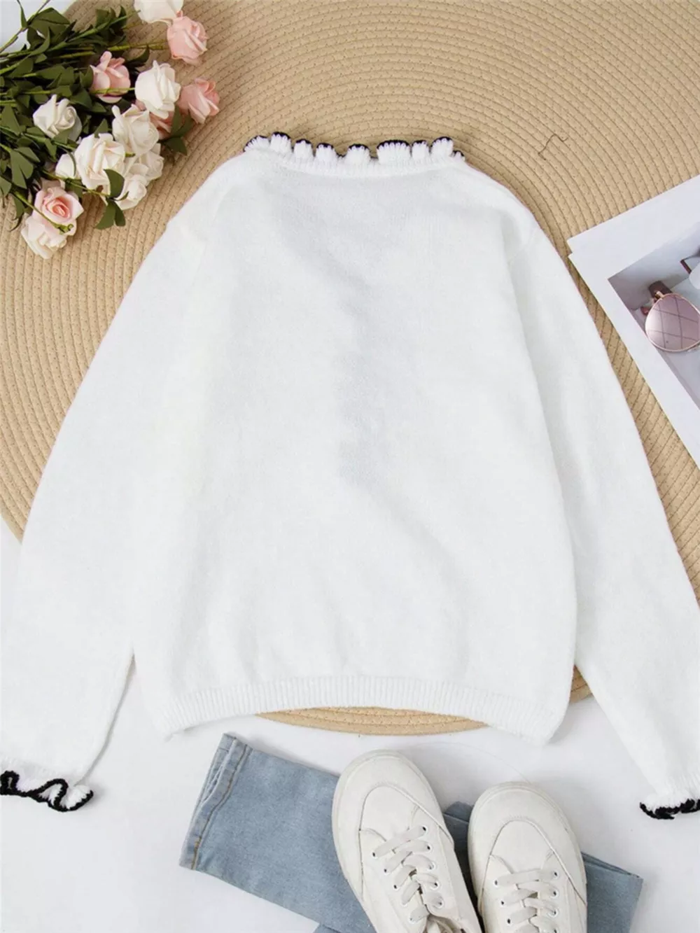 Ruffled Trim Button Front Sweater, image 4