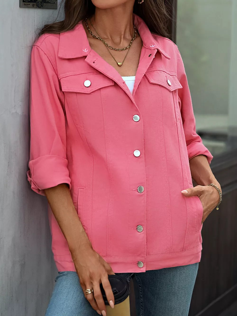 Button Up Long Sleeve Denim Jacket, image 6