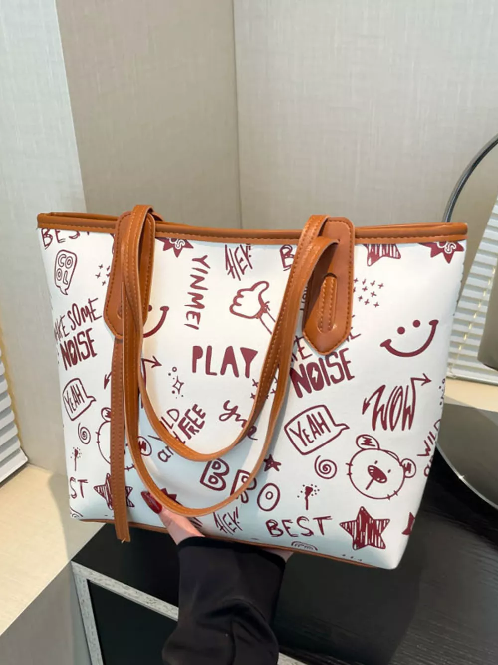 Graffiti Print Casual Tote Bag, image 18