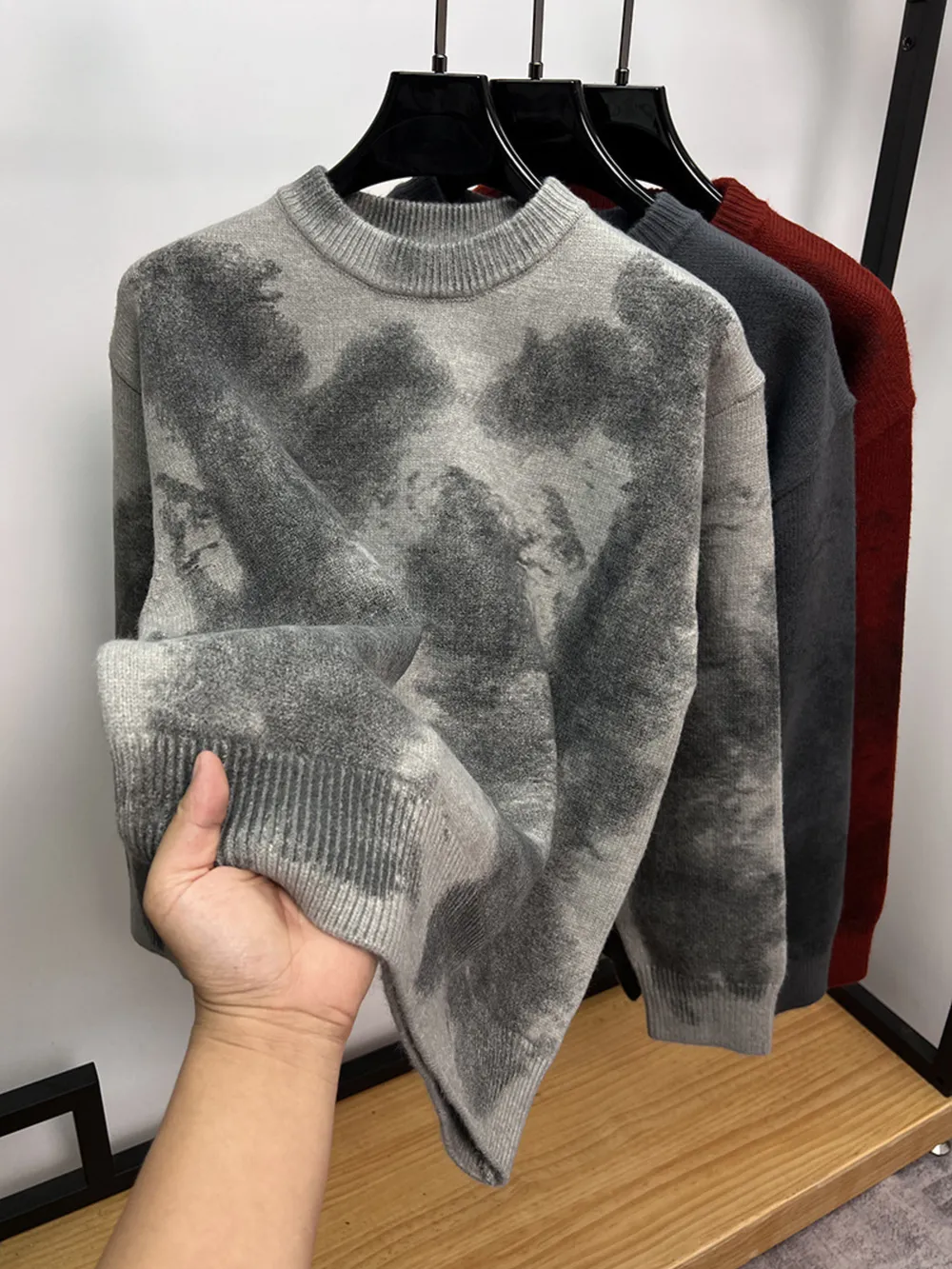 Men's Plus Size Ribbed Hem Round Neck Sweater, image 3