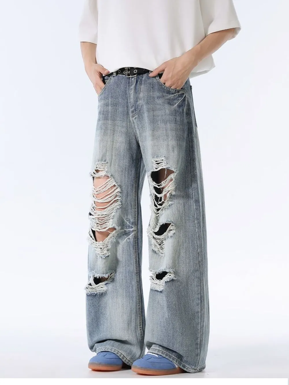 Men's Distressed Wide Leg Baggy Jeans