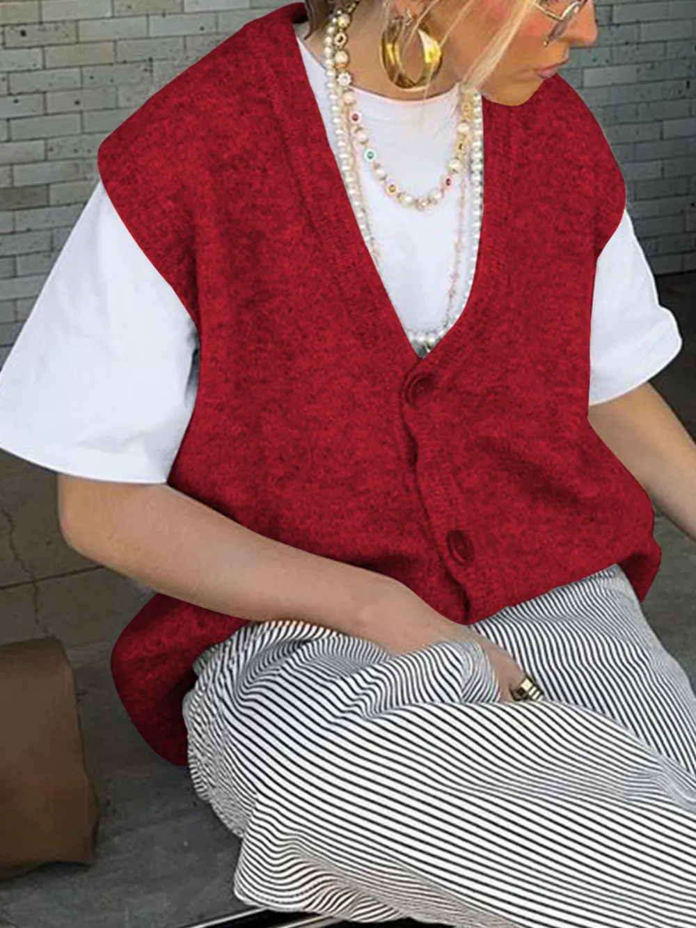 Button-Front Sweater Vest, image 13