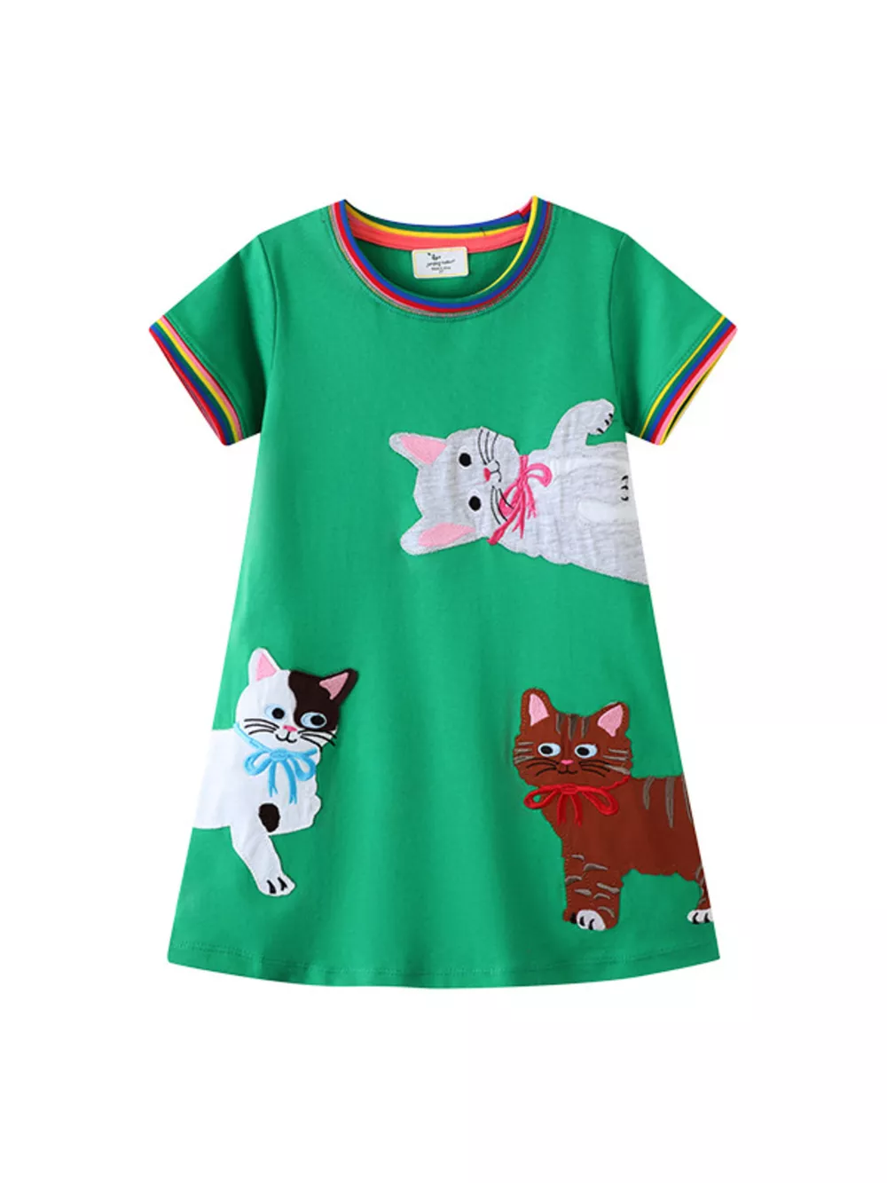 Children's Cute Cartoon Cat Round Neck Dress