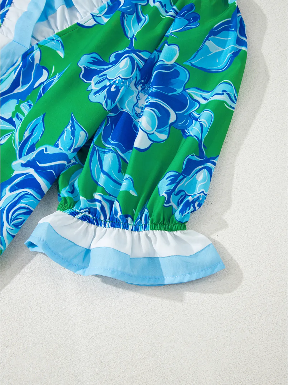 Floral Frilled V Neck Short Sleeve Blouse, image 18