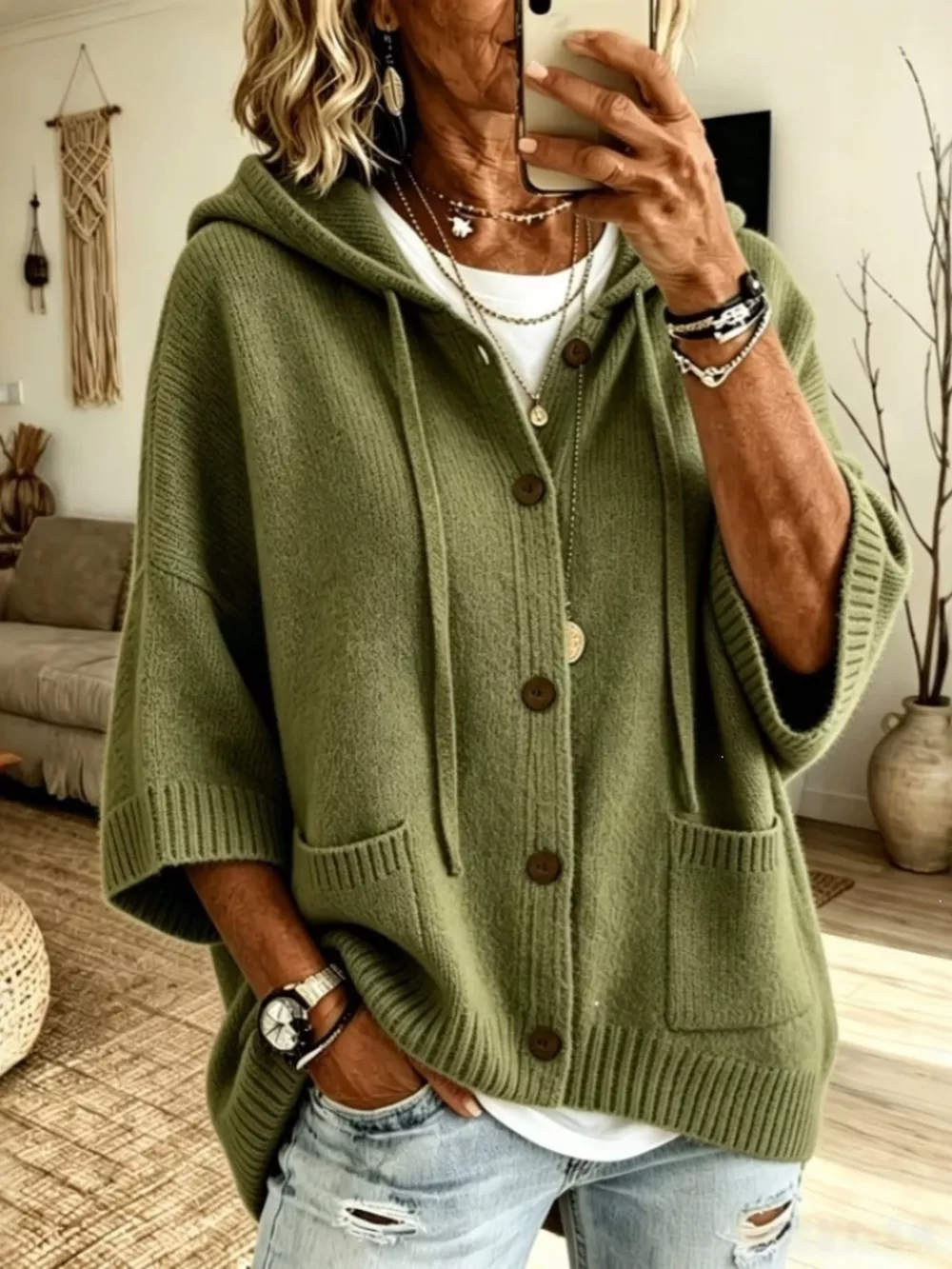Full Size Hooded Button-Down Knit Cardigan Plus Size, image 7