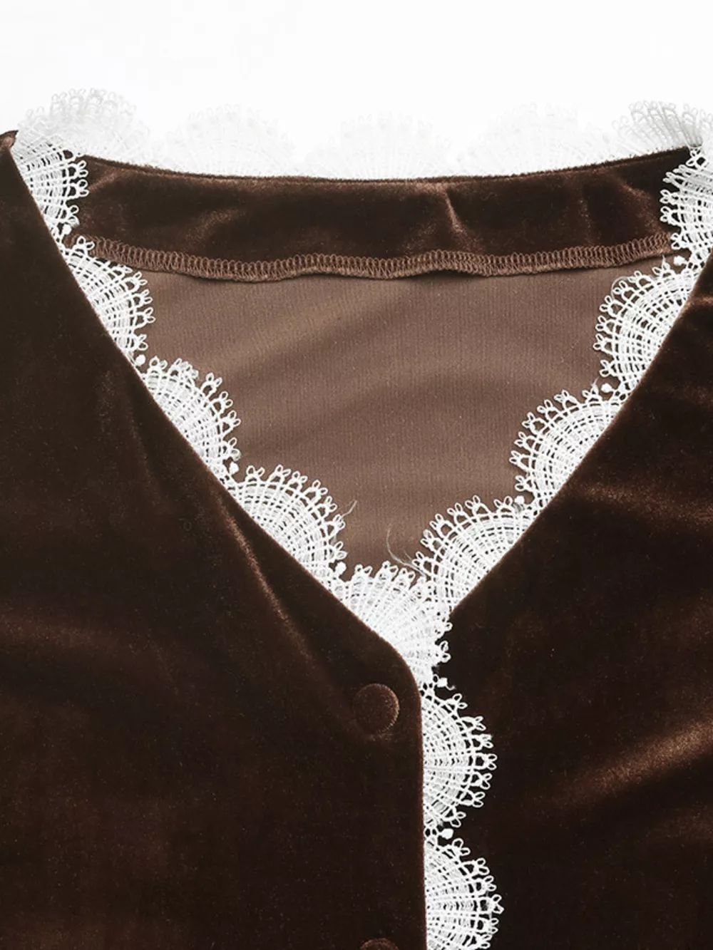 Lace Trim V-Neck Velvet Blouse, image 10