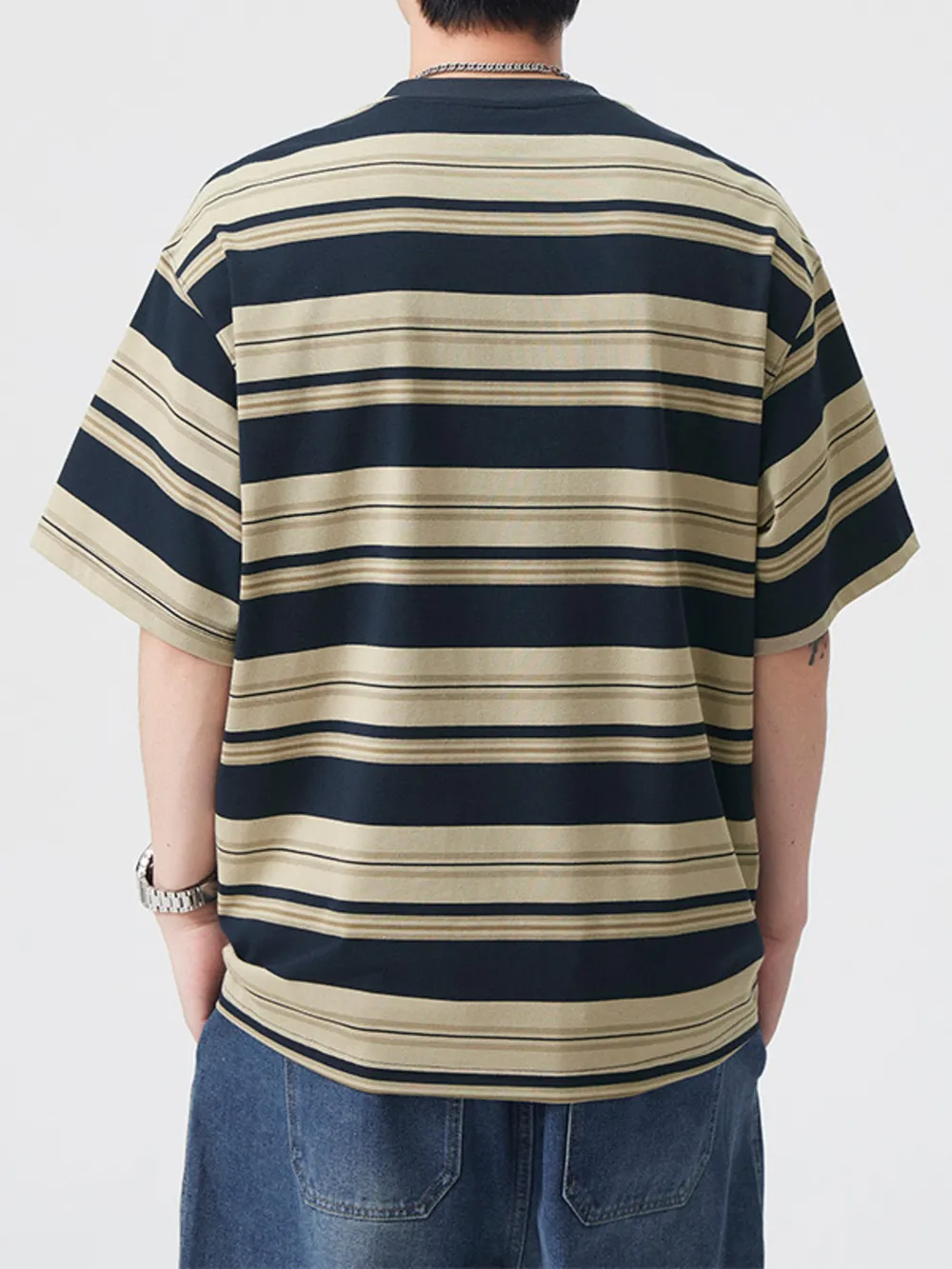 Men's Plus Size Striped Crew Neck Casual T-Shirt, image 2
