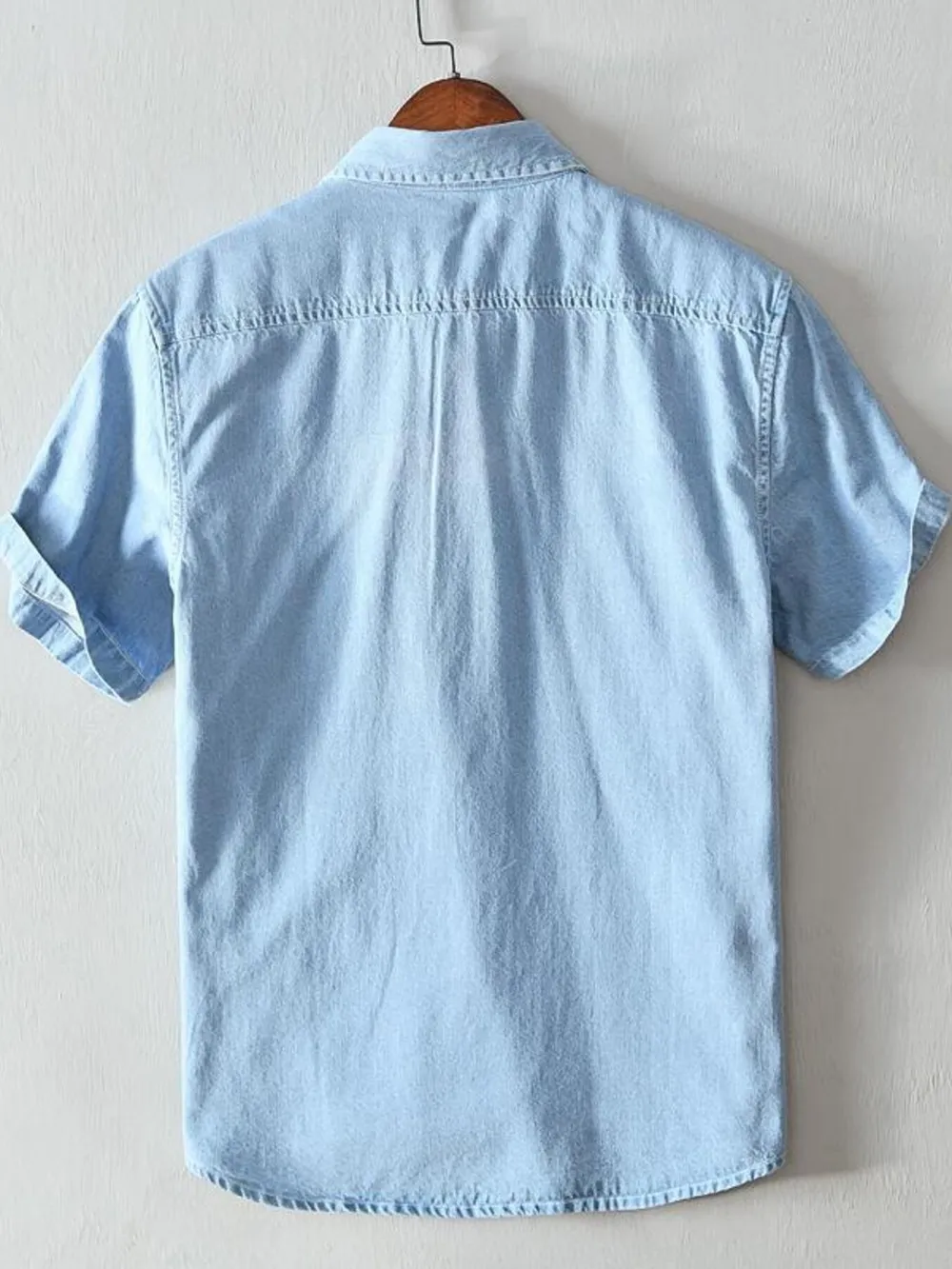 Men's Plus Size Button Up Short Sleeve Denim Shirt, image 3