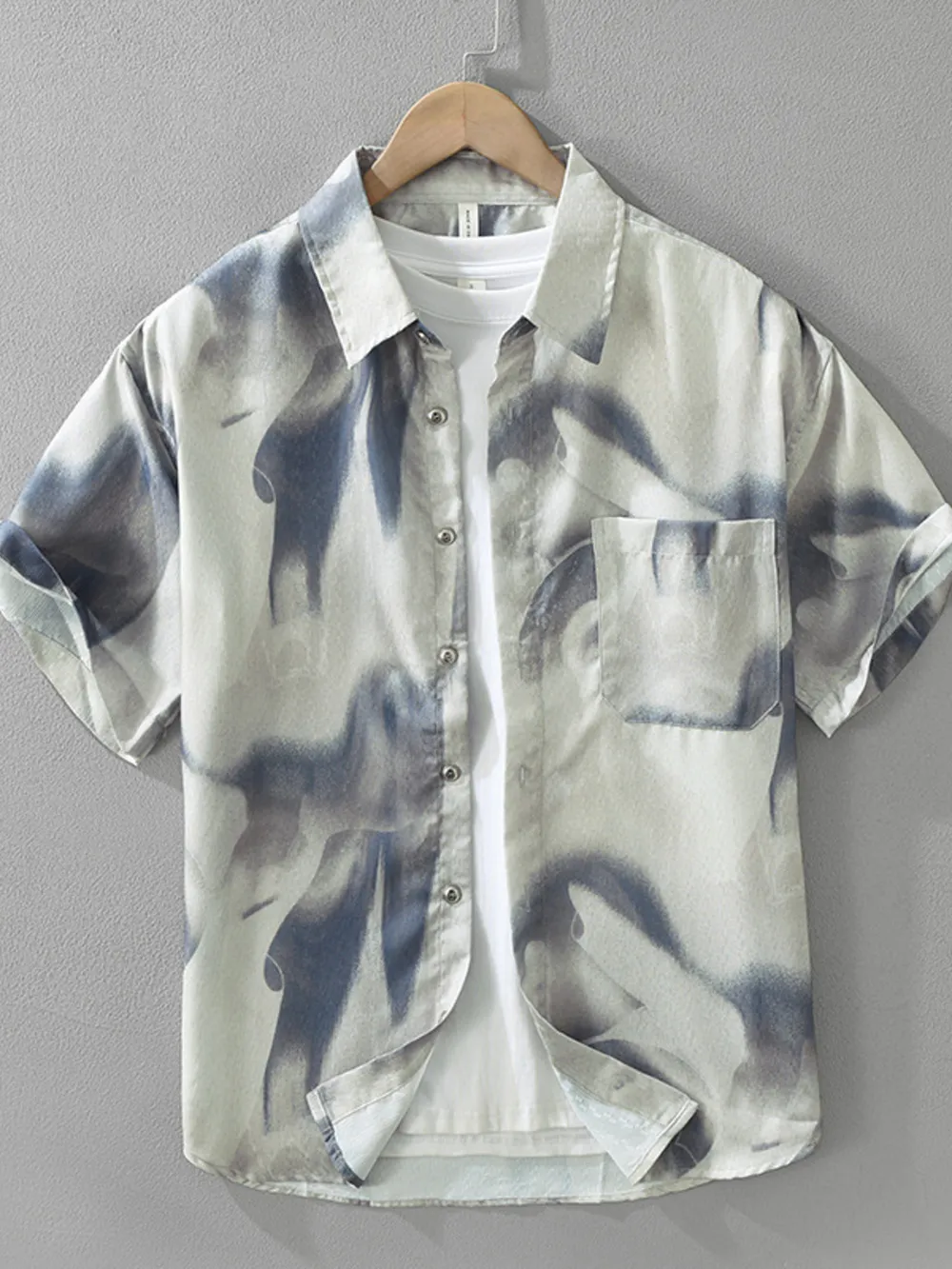 Men's Plus Size Abstract Print Short Sleeve Button-Up Shirt, image 2