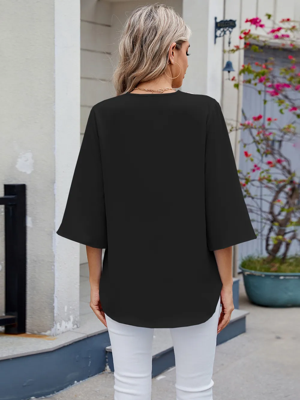 V-Neck Lace Trim Blouse, image 21