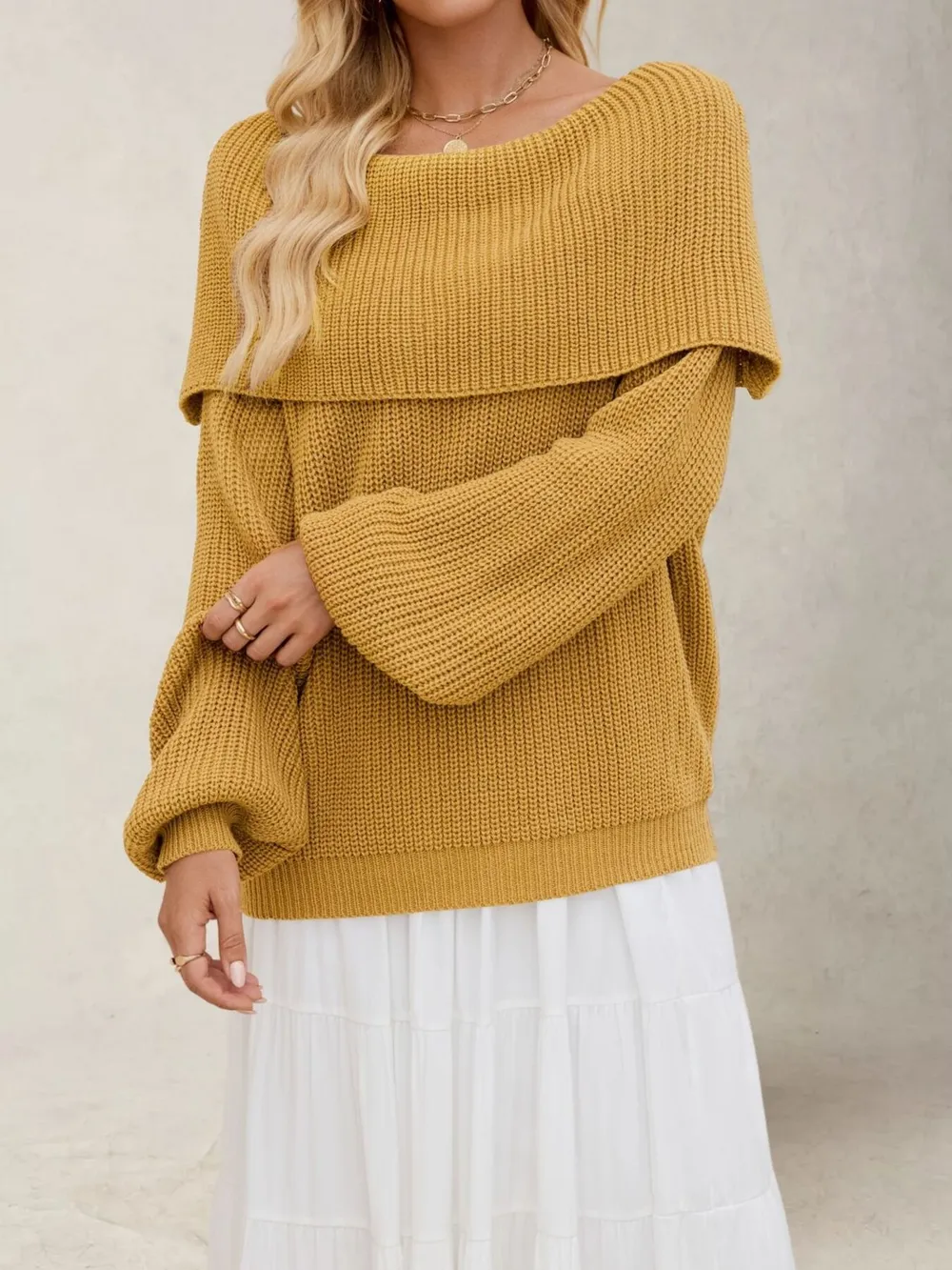 Fold-Over Collar Long Sleeve Sweater, image 2