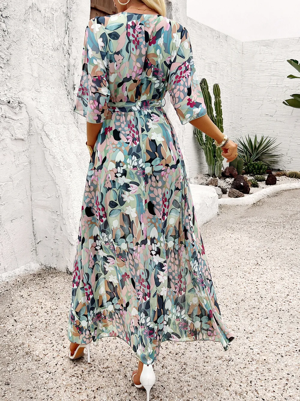 Slit Printed Surplice Half Sleeve Maxi Dress, image 5