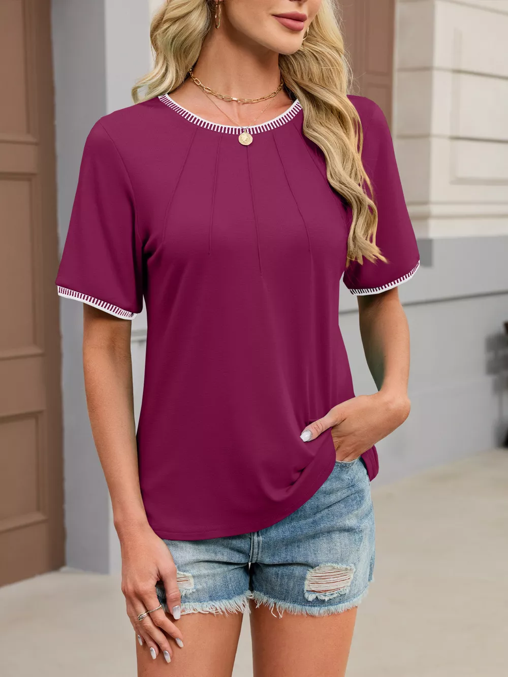 Contrast Trim Short Sleeve T-Shirt, image 34