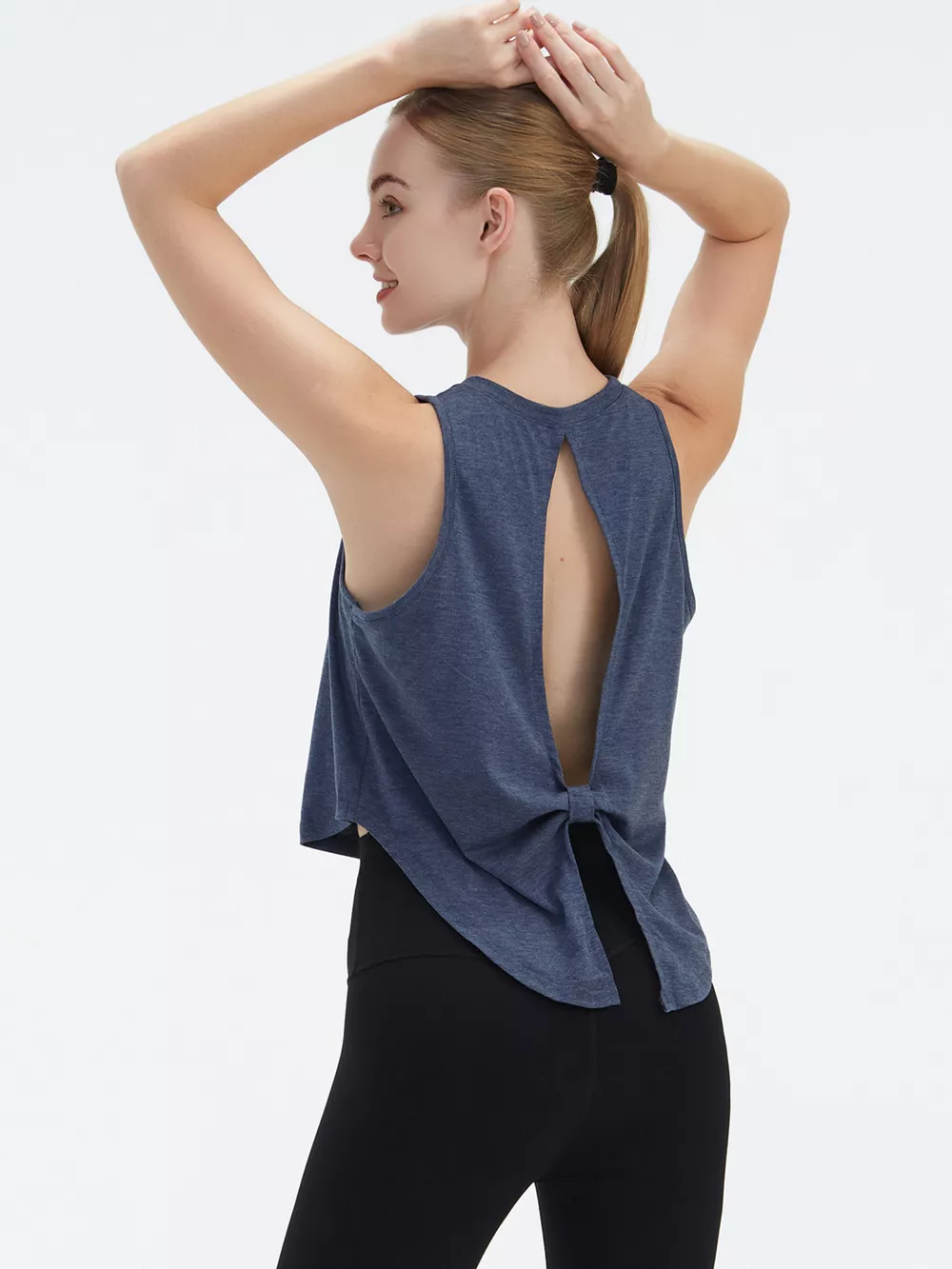 Cutout Back Round Neck Active Tank, image 2