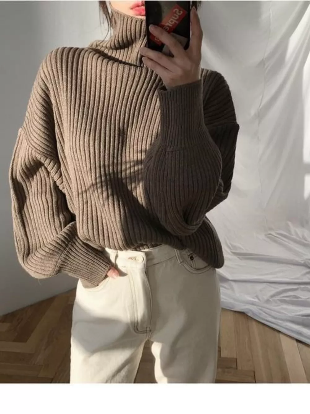 Oversized Turtleneck Ribbed Knit Sweater, image 14