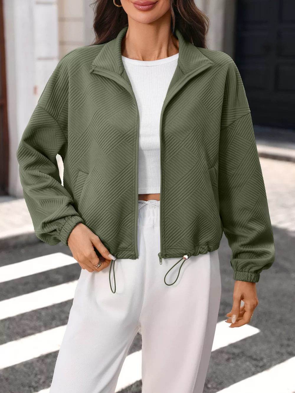 Textured Zip-Up Casual Jacket, image 8